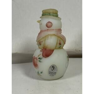 Fenton Glass Opal Satin Victorian Roses Painted K Brightbill Snowman Figurine